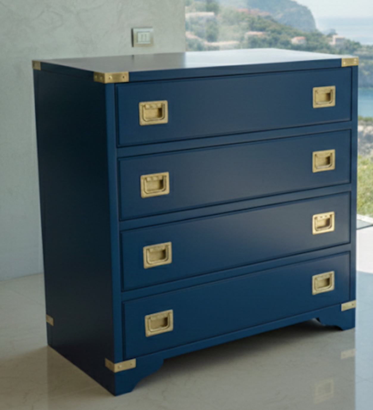 Arredamento Stile Marina Il Corsaro Mobile Cassettone Linea Mediterraneo onda blu in legno di mogano