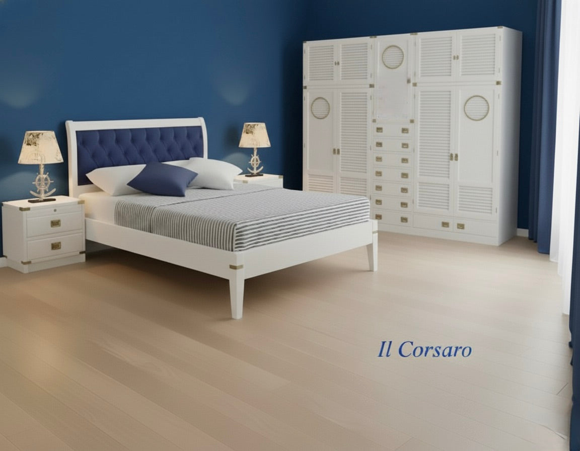 Stile Marina Camera Matrimoniale Il Corsaro Linea New Port in legno di mogano bianco