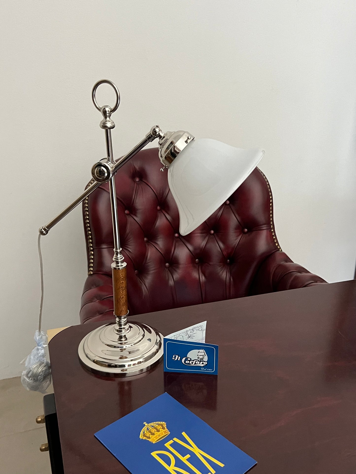 Lampada da scrivania stile marina in ottone cromato