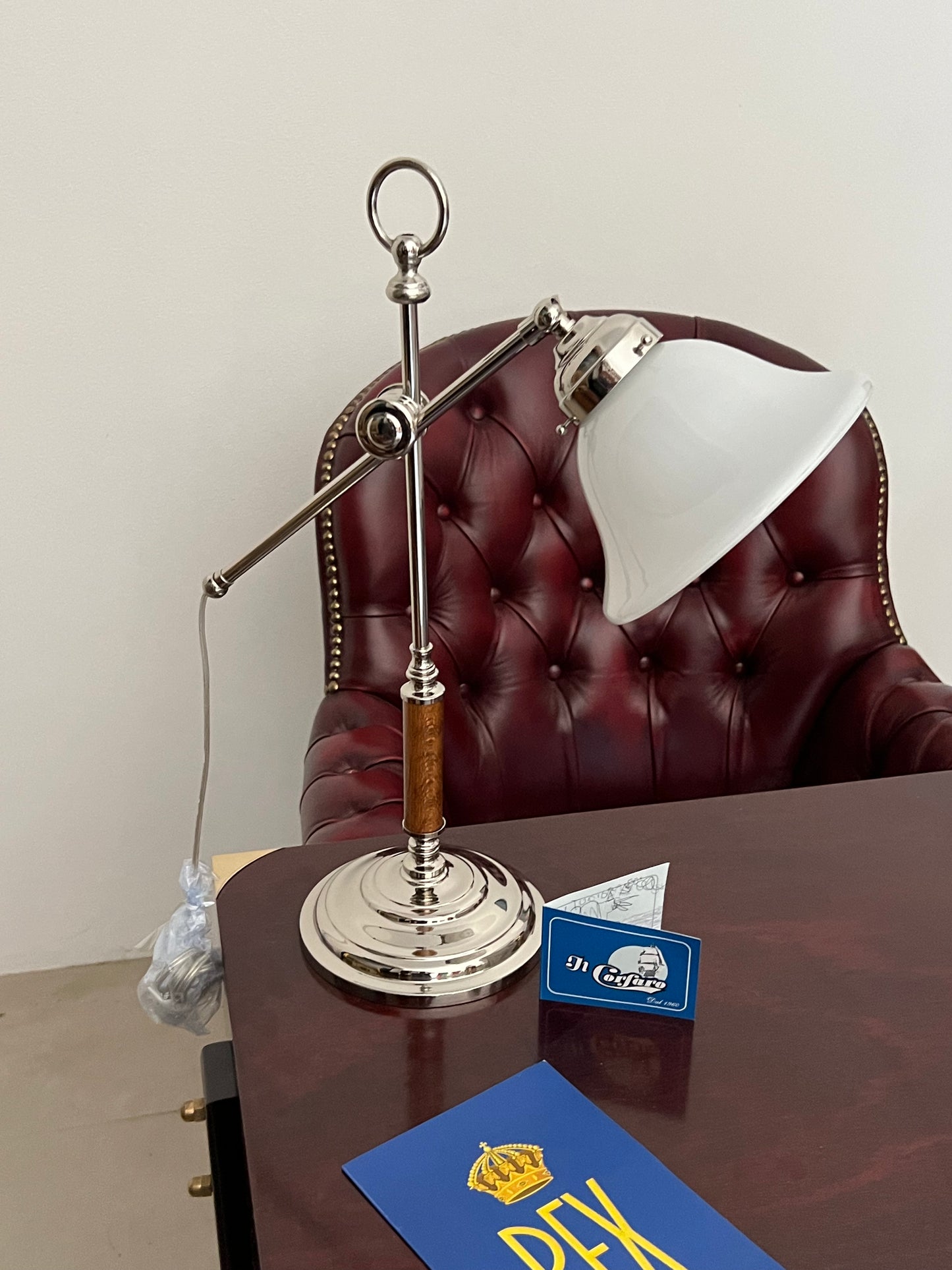 Lampada da scrivania stile marina in ottone cromato