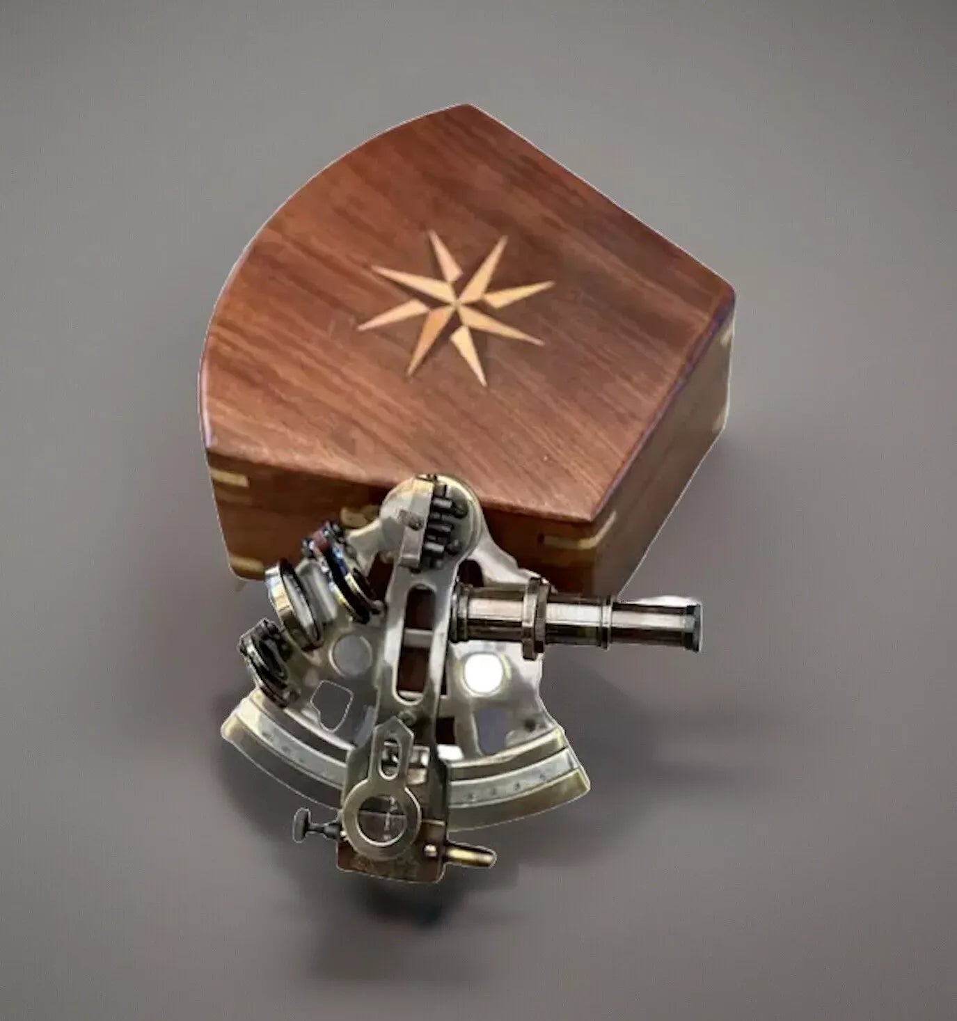 Idea Regalo - Sestante nautico in ottone Brunito con cassetta di legno