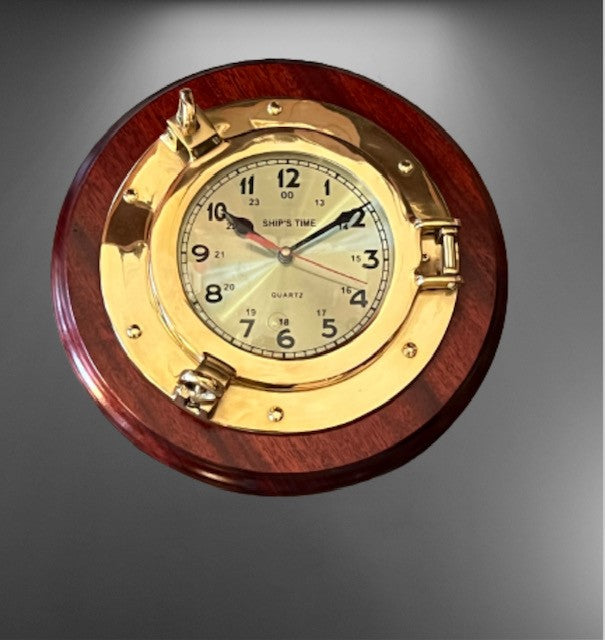 Idea Regalo - Orologio navale a forma di Oblò in ottone + base in legno