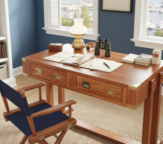 Scrivania Stile Marina modello “Vento di Mare” in legno di mogano chiaro