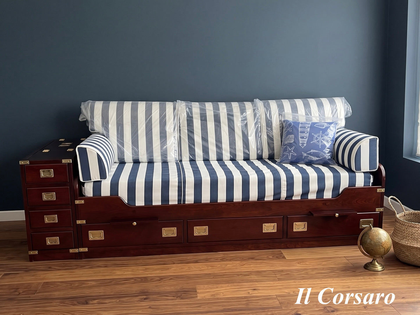 Stile Marina Cuscini per divano letto compreso rivestimento tessuto blu e bianco a righe