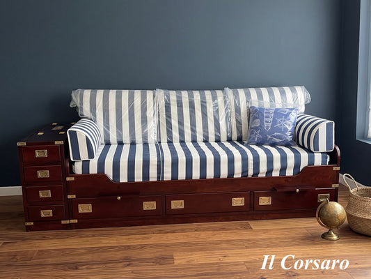 Stile Marina Cuscini per divano letto compreso rivestimento tessuto blu e bianco a righe
