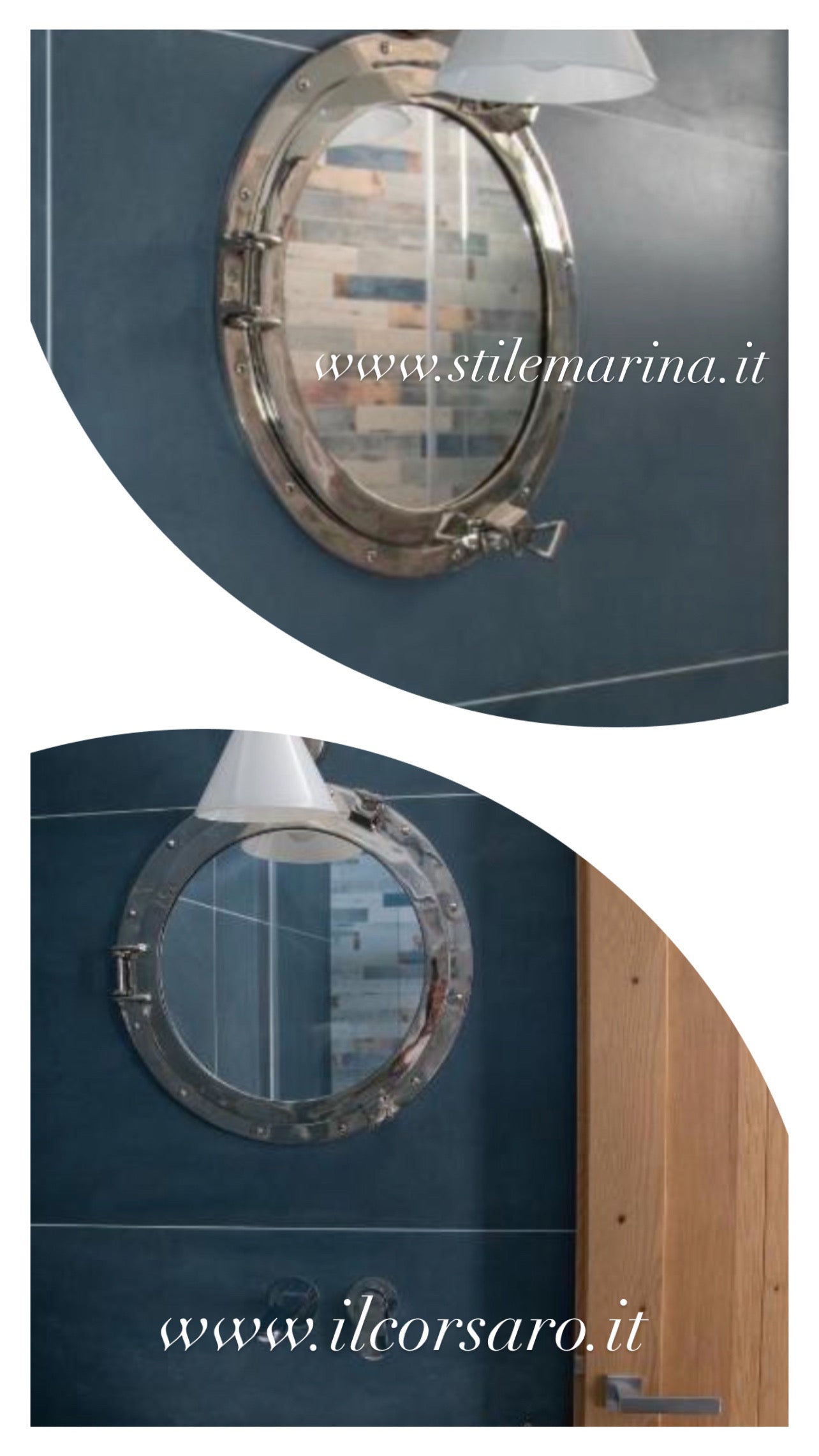 Specchio oblò in ottone cromato stile marina