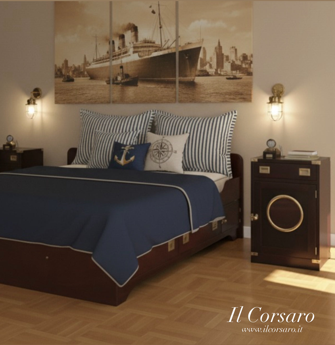 Comodino stile marina artigianale Il Corsaro modello con sportello e cassetto