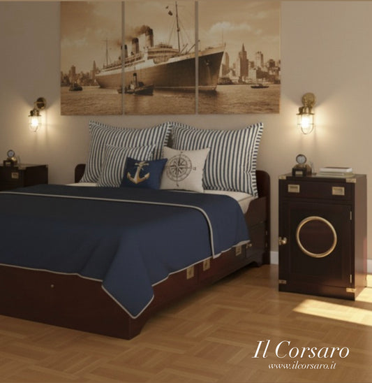 Comodino stile marina artigianale Il Corsaro modello con sportello e cassetto