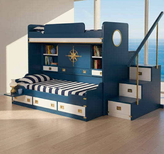 Letto a castello stile marina ''ROSA DEI VENTI'' Linea Mediterraneo Il Corsaro in legno di mogano