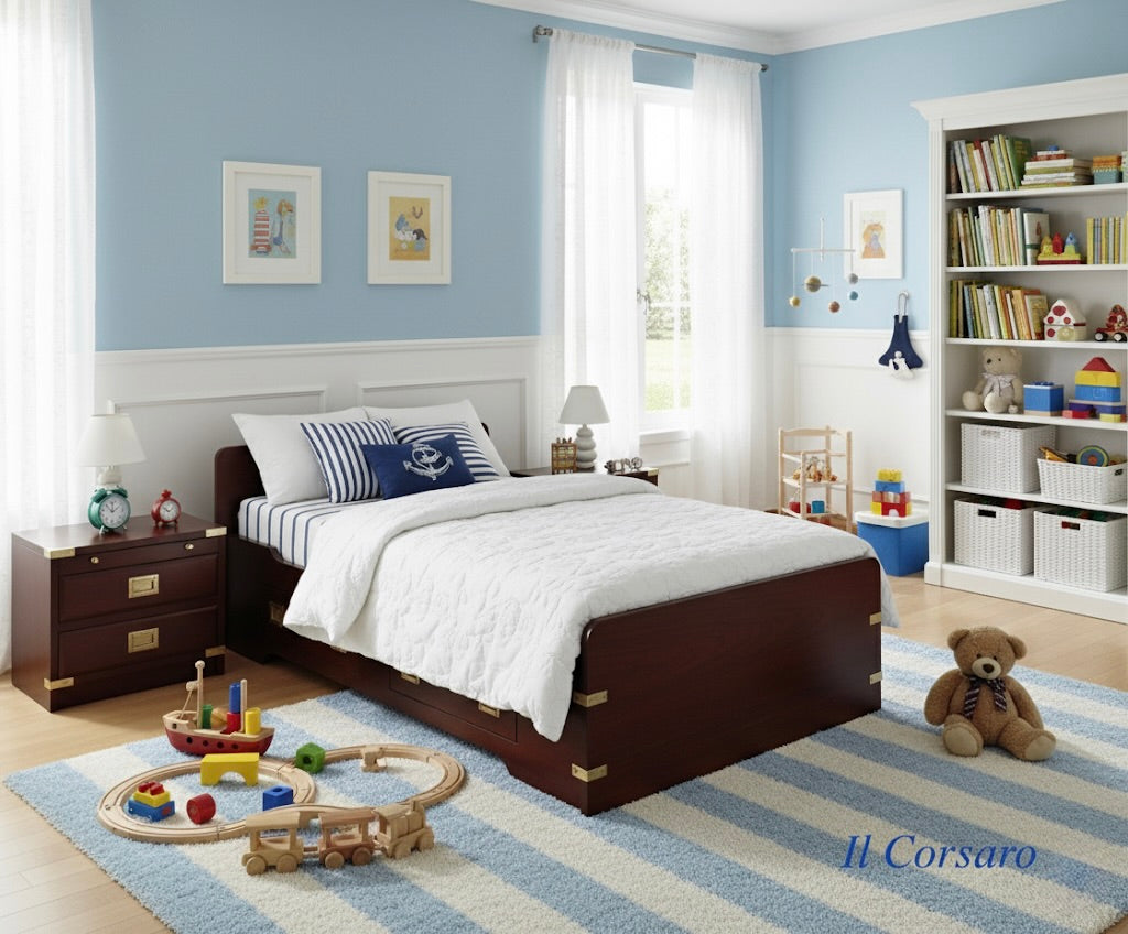 Letto singolo stile marina modello classico in legno di mogano colore a scelta