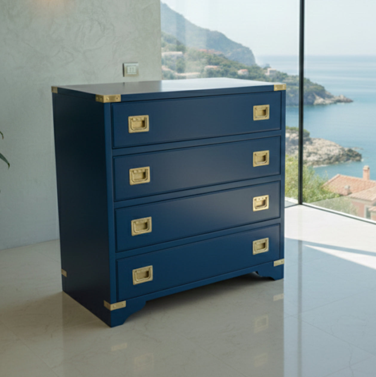 Arredamento Stile Marina Il Corsaro Mobile Cassettone Linea Mediterraneo onda blu in legno di mogano