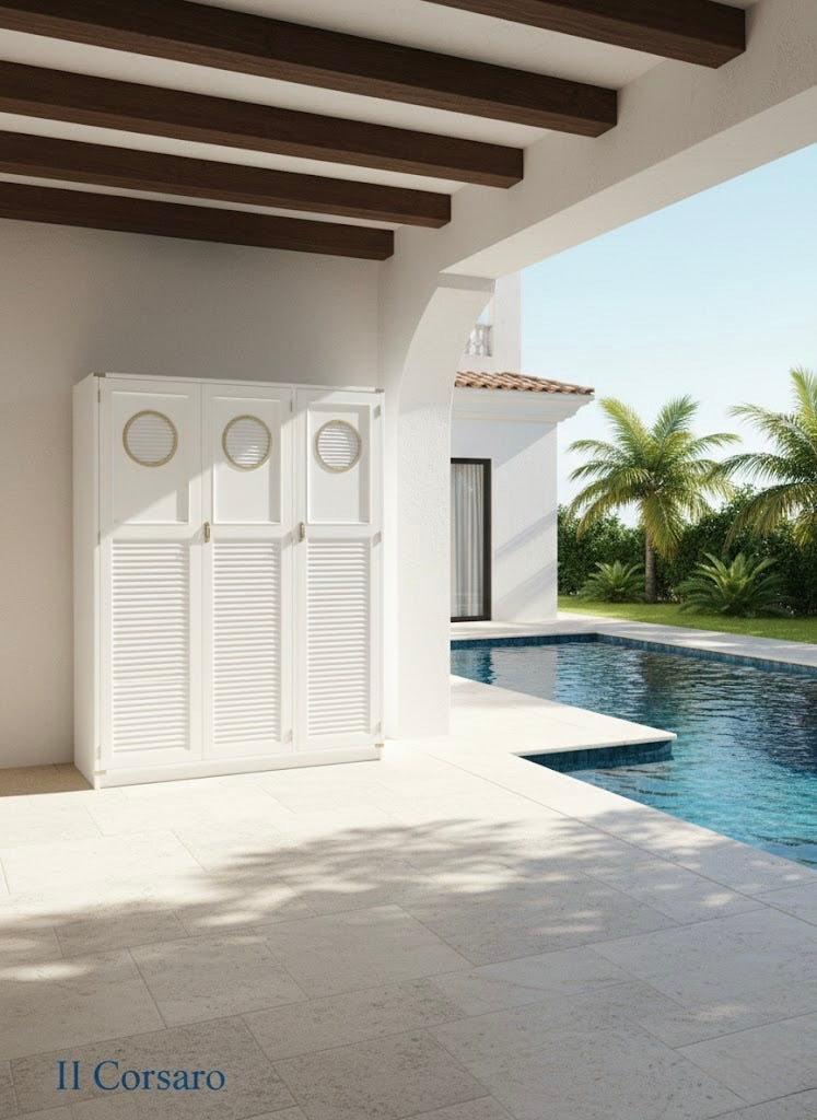 Armadio stile marina Il Corsaro della linea New Port in mogano bianco