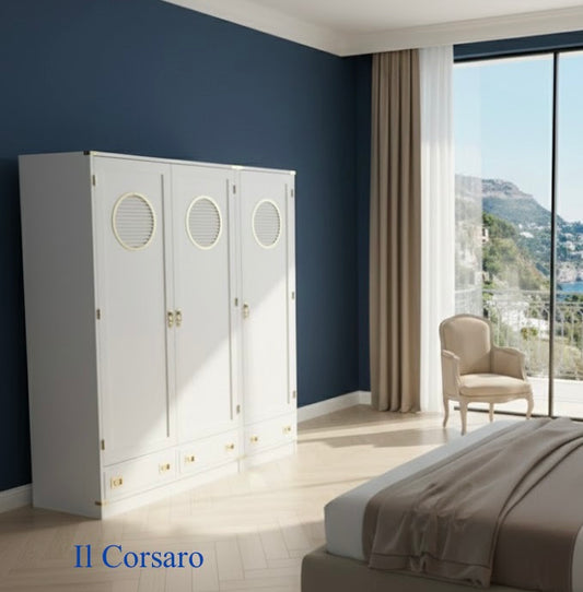 Armadio Stile Marina Il Corsaro della linea New Port in legno di mogano bianco