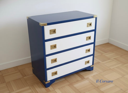 Arredamento Stile Marina Il Corsaro Mobile Cassettone Linea Mediterraneo onda blu in legno di mogano