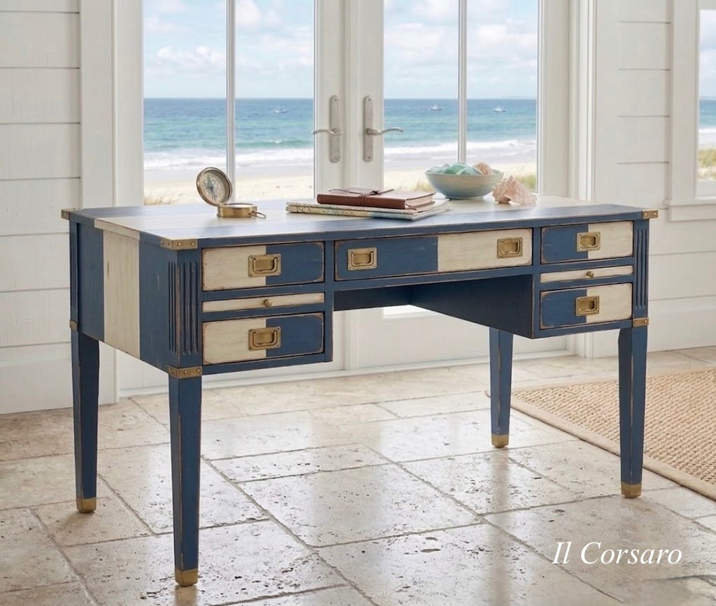 Scrivania stile marina modello Amalfi linea mediterraneo in legno di mogano