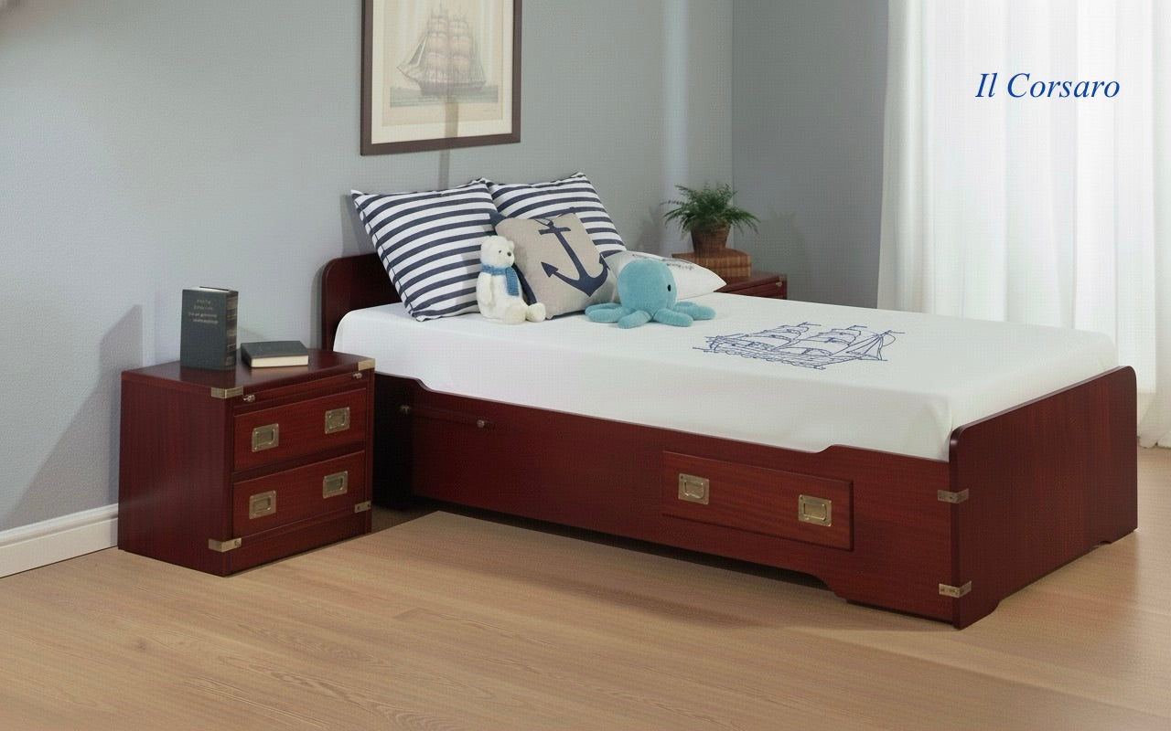 Letto singolo stile marina modello classico in legno di mogano colore a scelta