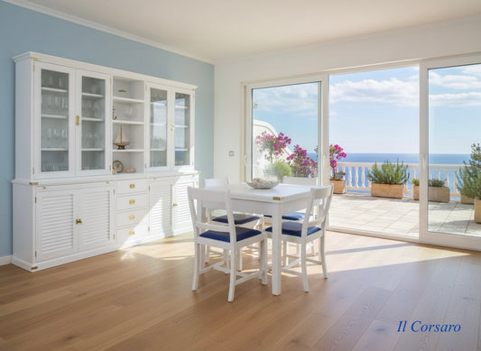 Vetrina Libreria stile marina new port Il corsaro credenza + alzata con vetri e vano giorno