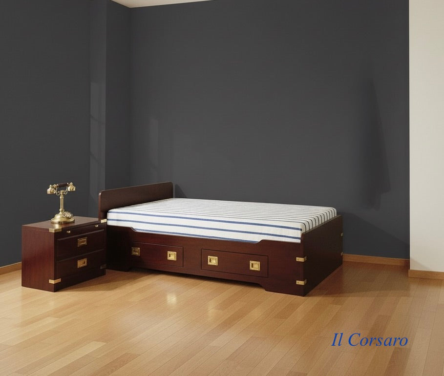 Letto singolo stile marina modello classico in legno di mogano colore a scelta