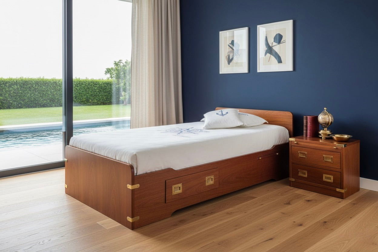 Letto singolo stile marina modello classico in legno di mogano colore a scelta