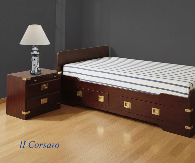 Letto singolo stile marina modello classico in legno di mogano colore a scelta