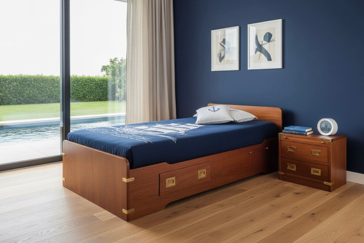 Letto singolo stile marina modello classico in legno di mogano colore a scelta