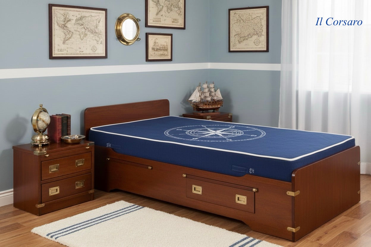 Letto singolo stile marina modello classico in legno di mogano colore a scelta