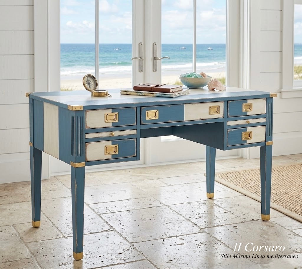 Scrivania stile marina modello Amalfi linea mediterraneo in legno di mogano