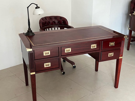 Scrivania Stile Marina modello a 5 cassetti con piano in pelle. Il Corsaro mobili marinari made in italy